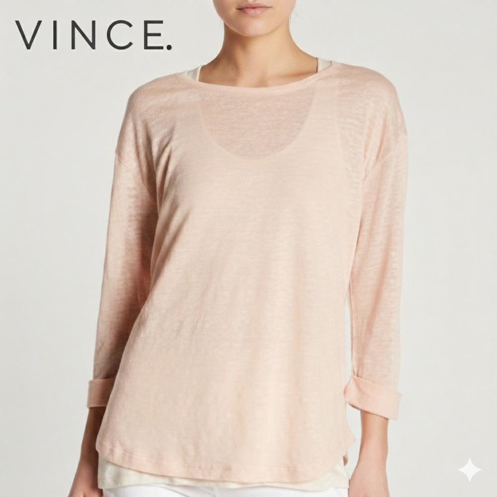 Vince. Pink Linen Silk Trim Slouchy Knit Top Size Small